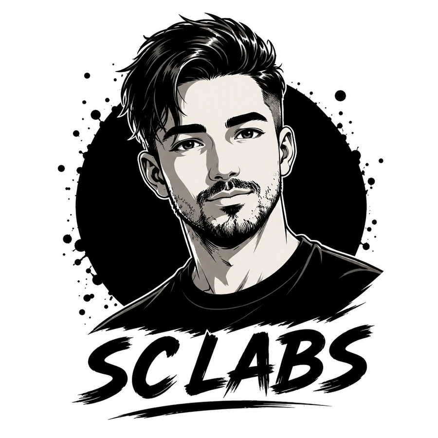 Monochrome illustrated portrait of SB